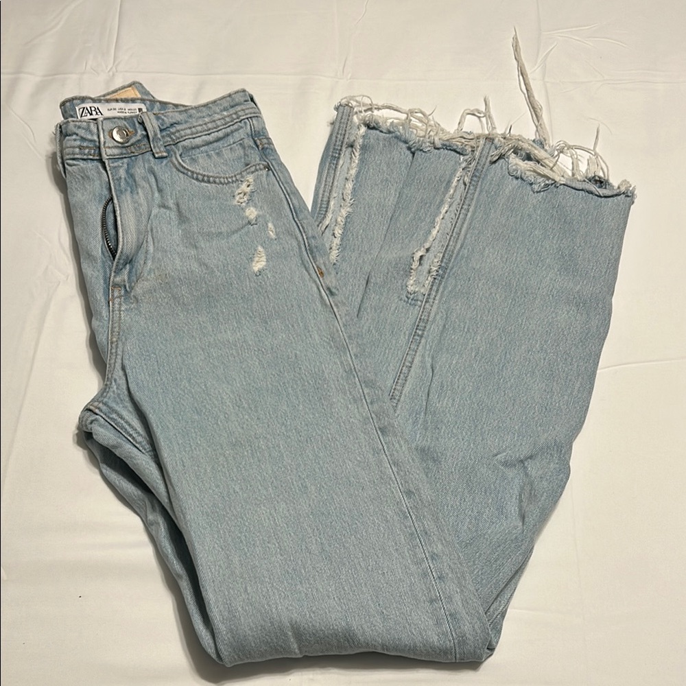 Zara Light Blue Distressed Women's Jeans - Size 0